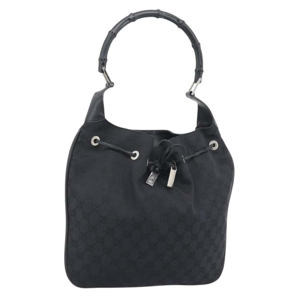 Gucci GG Canvas Bamboo Handbag Black